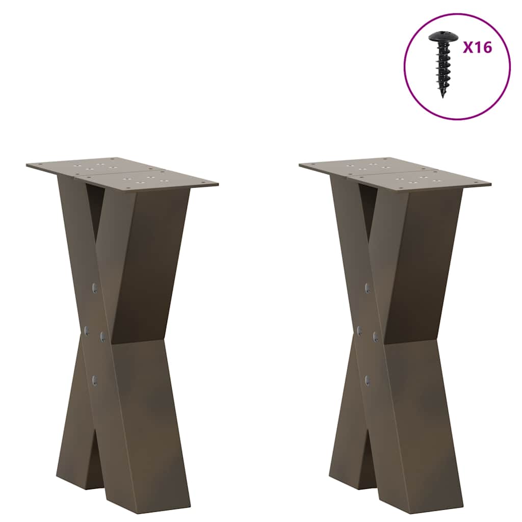 Salongbordben X-formet 2 stk naturstål 28 x (42-43) cm stål