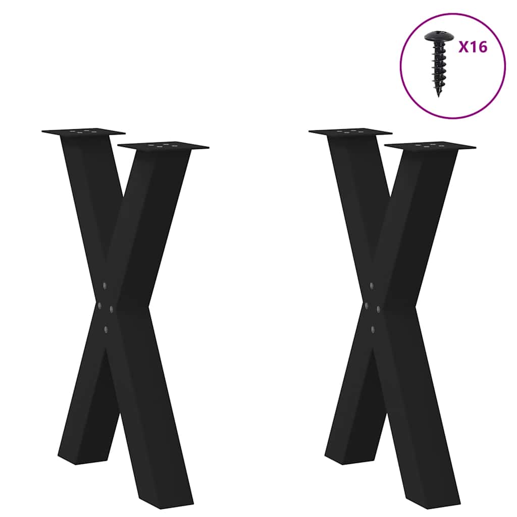 Spisebordben X-formet 2 stk svart 60 x (72-73) cm stål