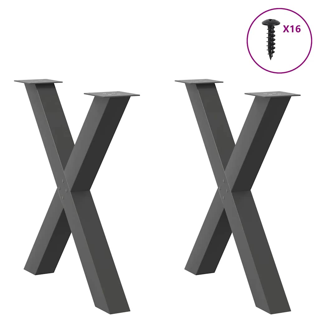 Spisebordben X-formet 2 stk antrasitt 70 x (72-73) cm stål