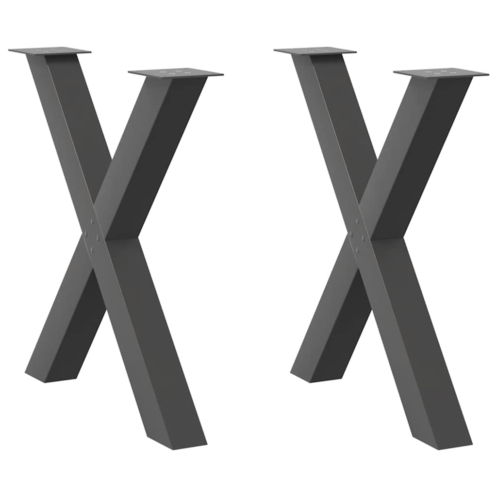 Spisebordben X-formet 2 stk antrasitt 80x(72-73) cm stål