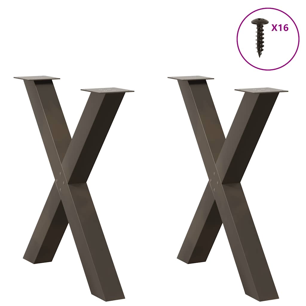 Spisebordben X-formet 2 stk naturstål 80 x (72-73) cm stål