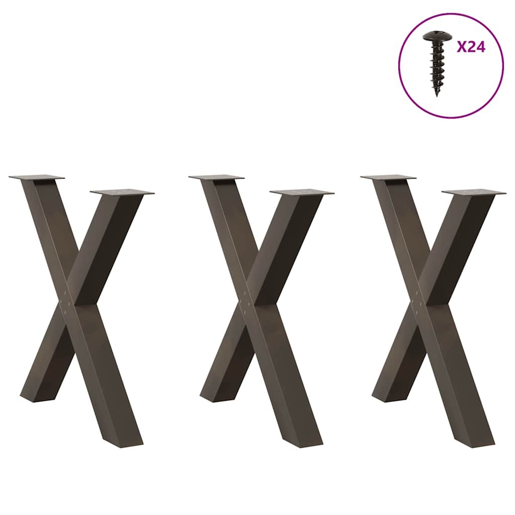 Spisebordben X-formet 3 stk naturstål 70 x (72-73) cm stål