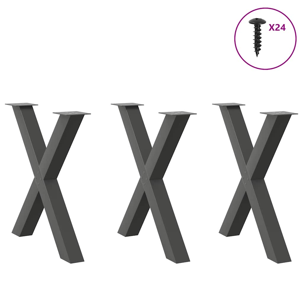 Spisebordben X-formet 3 stk antrasitt 80 x (72-73) cm stål