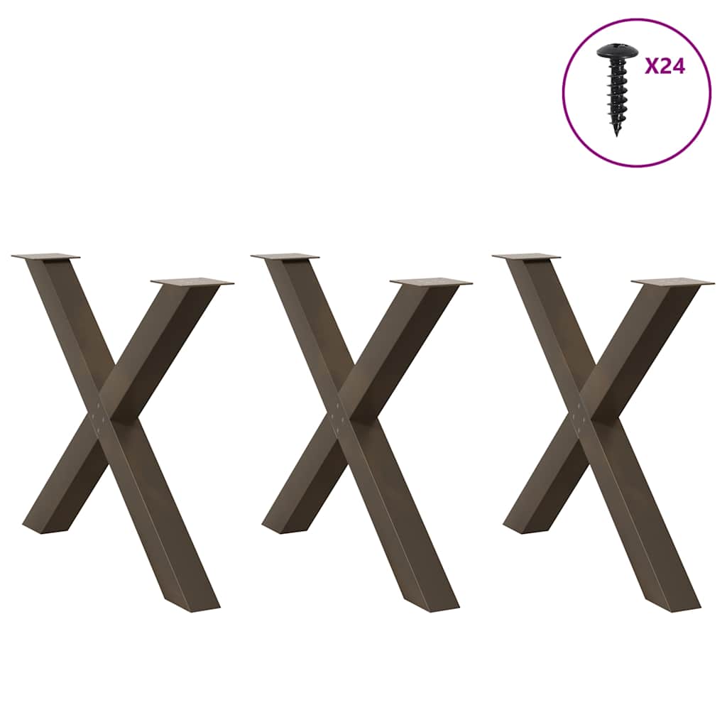 Spisebordben X-formet 3 stk naturstål 90 x (72-73) cm stål