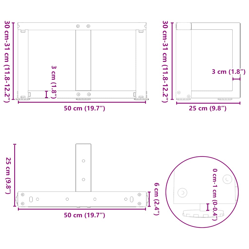 Salongbordben T-formet 2 stk svart 50x25x(30-31) cm stål