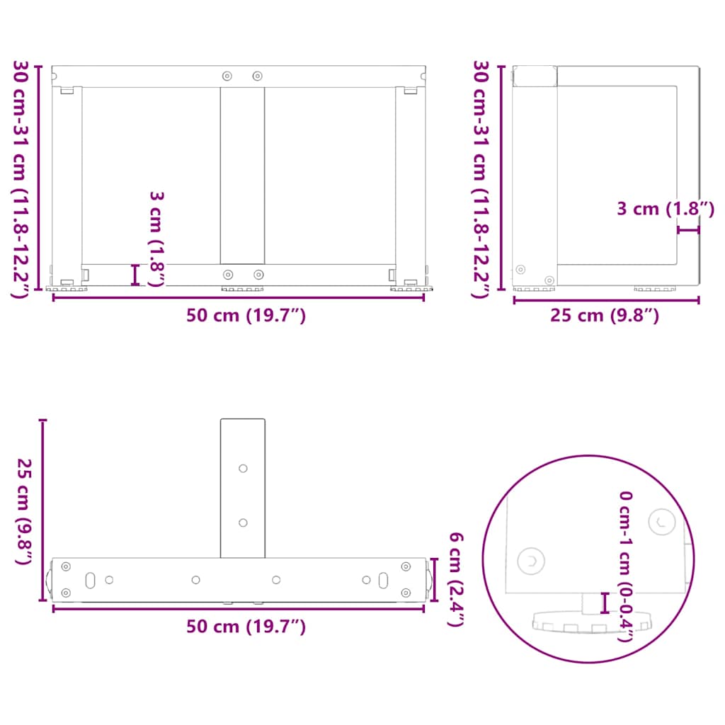 Salongbordben T-formet 2 stk antrasitt 50x25x(30-31) cm stål