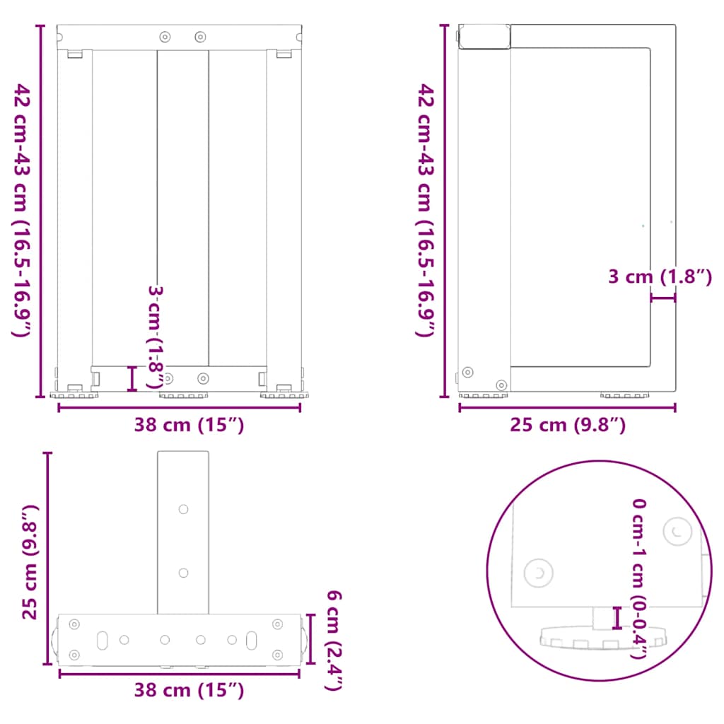 Salongbordben T-formet 2 stk svart 38x25x(42-43) cm stål