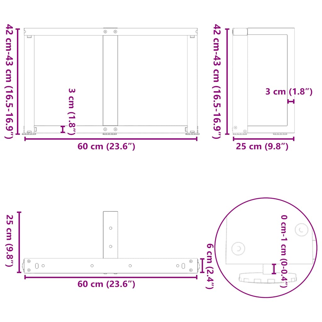 Salongbordben T-formet 2 stk antrasitt 60x25x(42-43) cm stål
