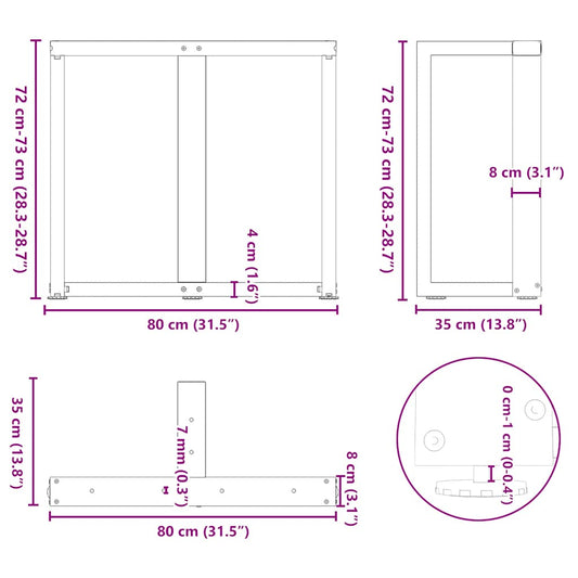 Spisebordben T-formet 2 stk svart 80x35x(72-73) cm stål