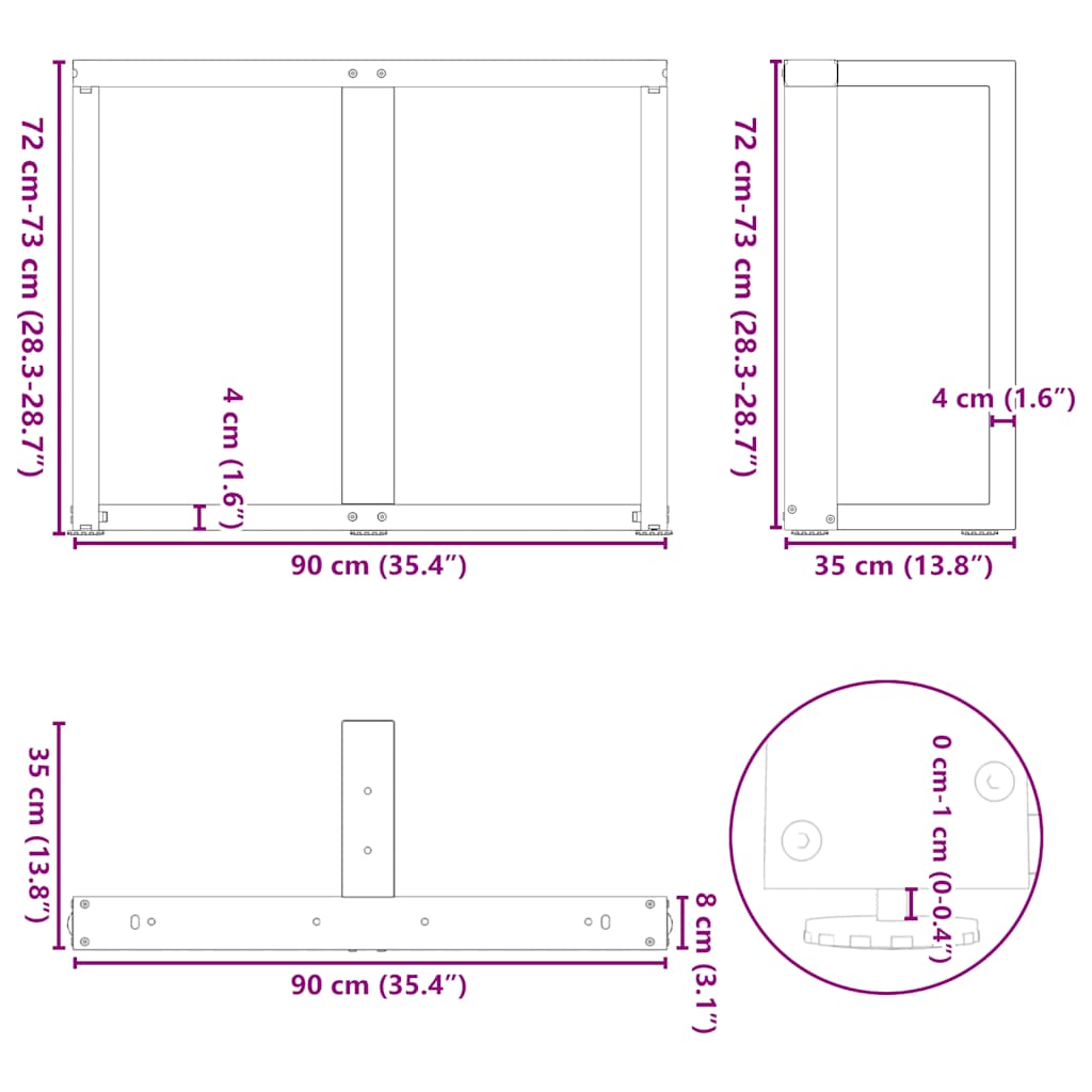 Spisebordben T-formet 2 stk antrasitt 90x35x(72-73) cm stål