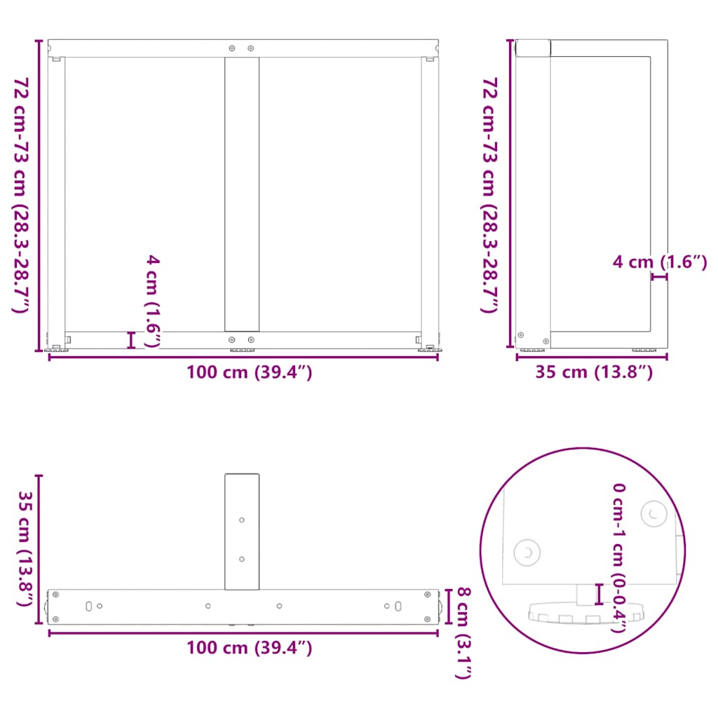 Spisebordben T-formet 2 stk antrasitt 100x35x(72-73) cm stål