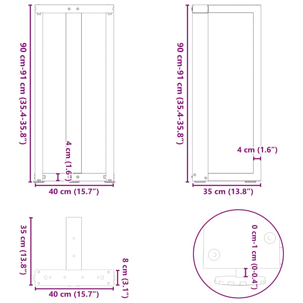 Barbordben T-formet 2 stk hvit 40x35x(90-91) cm stål