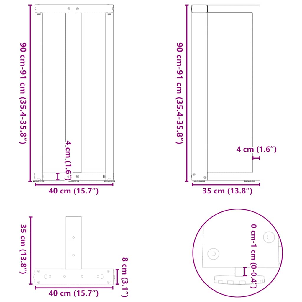 Barbordben T-formet 2 stk svart 40x35x(90-91) cm stål