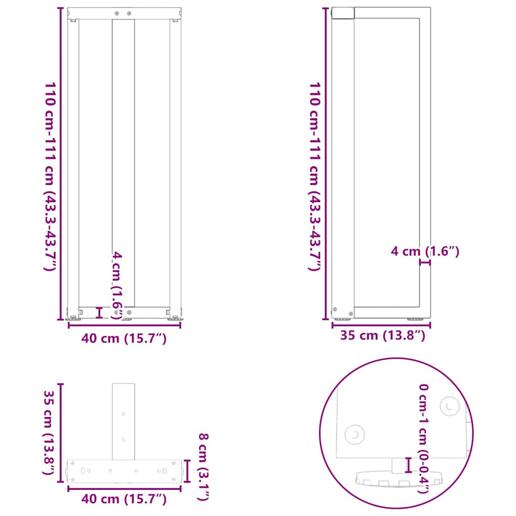 Barbordben T-formet 2 stk antrasitt 40x35x(110-111) cm stål