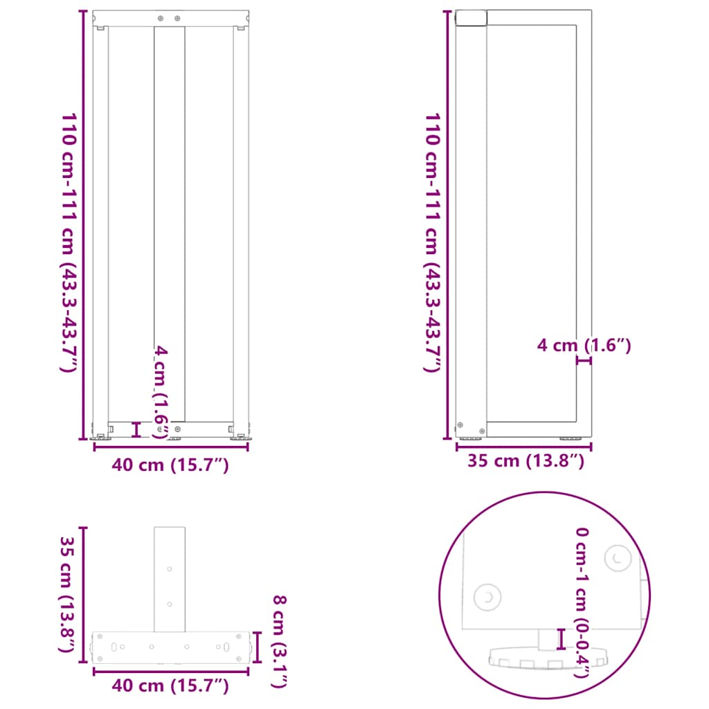 Barbordben T-formet 2 stk svart 40x35x(110-111) cm stål