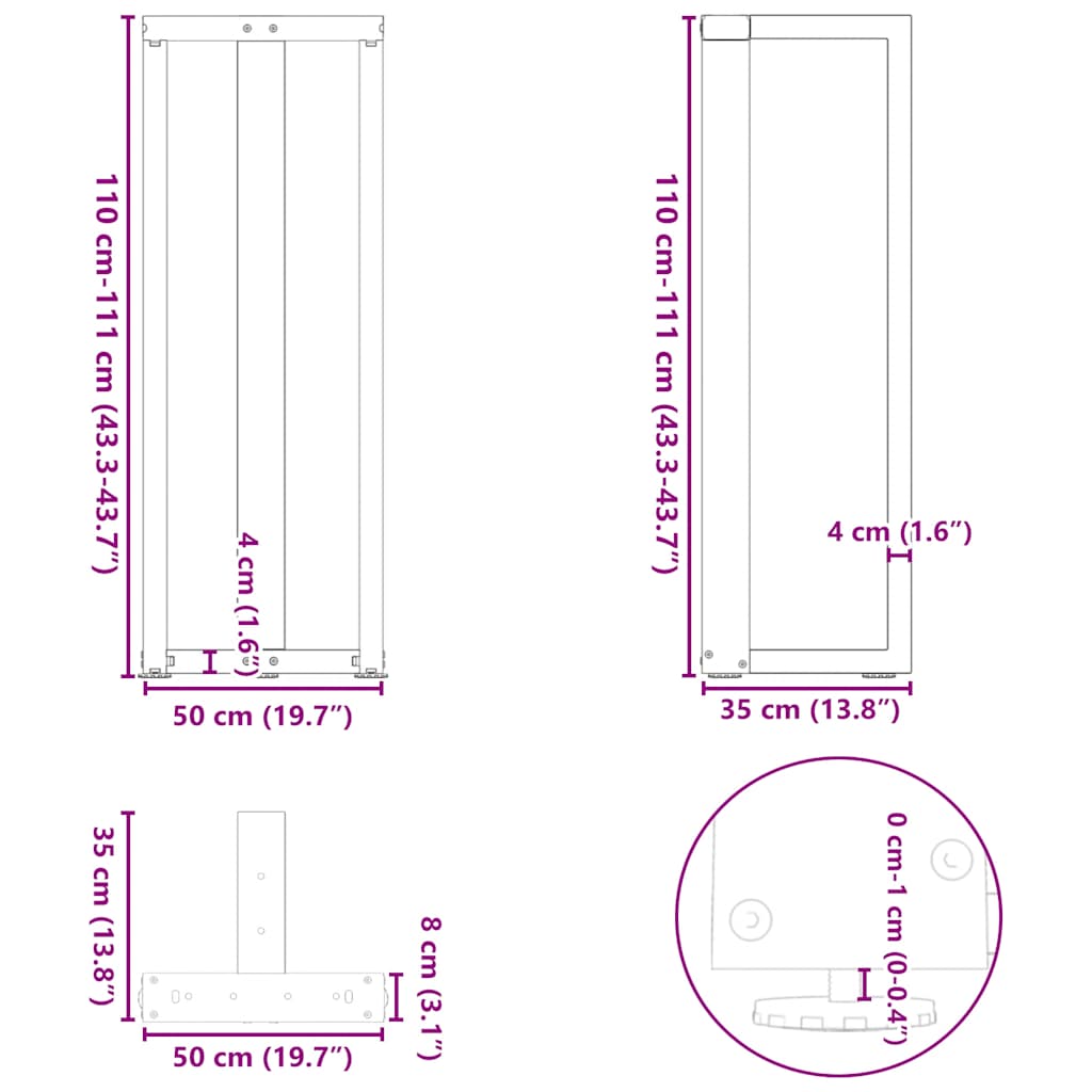 Barbordben T-formet 2 stk svart 50x35x(110-111) cm stål