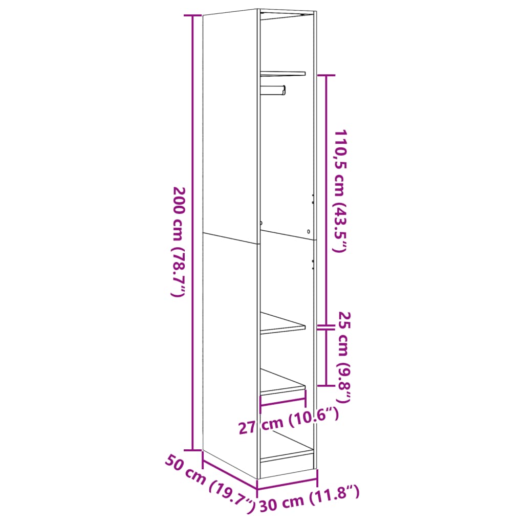 Garderobe røkt eik 30x50x200 cm konstruert tre