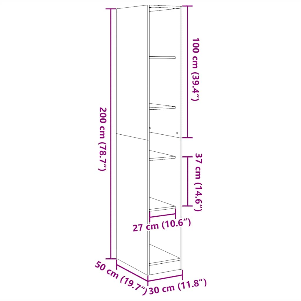 Garderobe hvit 30x50x200 cm konstruert tre