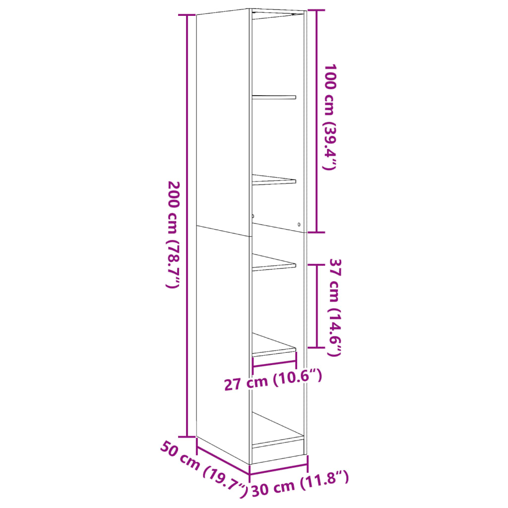 Garderobe betonggrå 30x50x200 cm konstruert tre