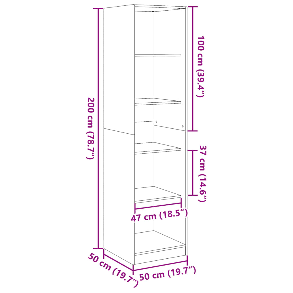Garderobe sonoma eik 50x50x200 cm konstruert tre