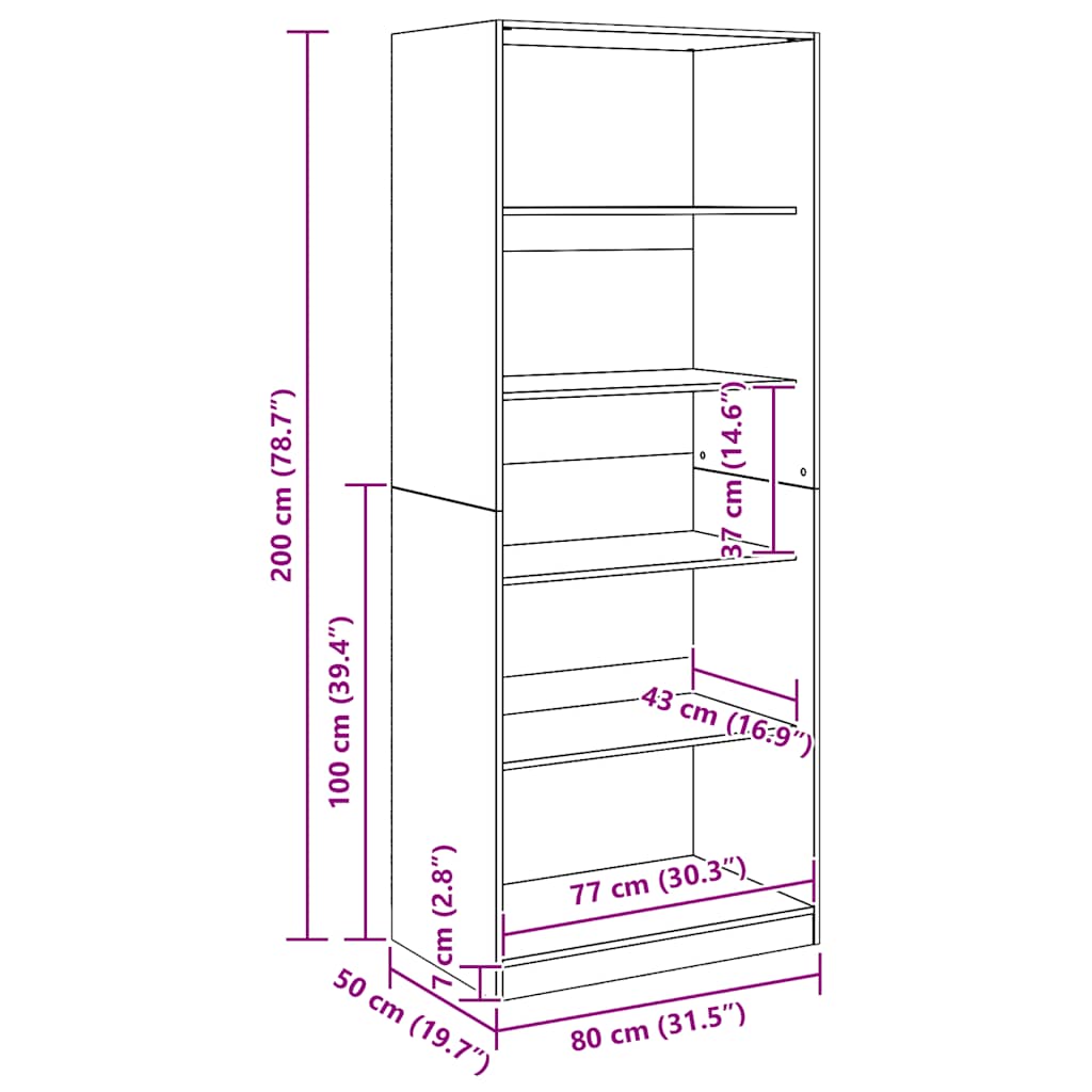 Garderobe artisan eik 80x50x200 cm konstruert tre