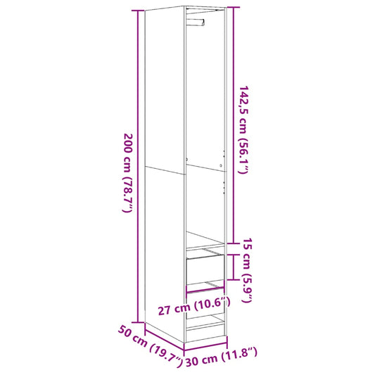 Garderobe hvit 30x50x200 cm konstruert tre