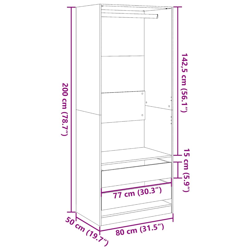 Garderobe gammelt tre 80x50x200 cm konstruert tre
