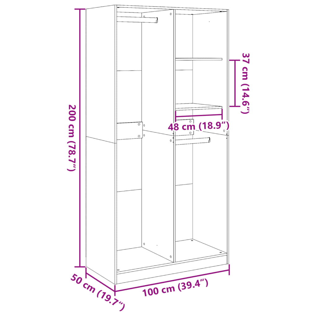 Garderobe gammelt tre 100x50x200 cm konstruert tre vidaXL