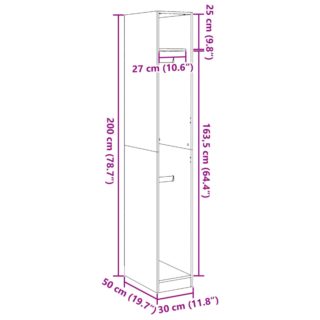 Garderobe sonoma eik 30x50x200 cm konstruert tre