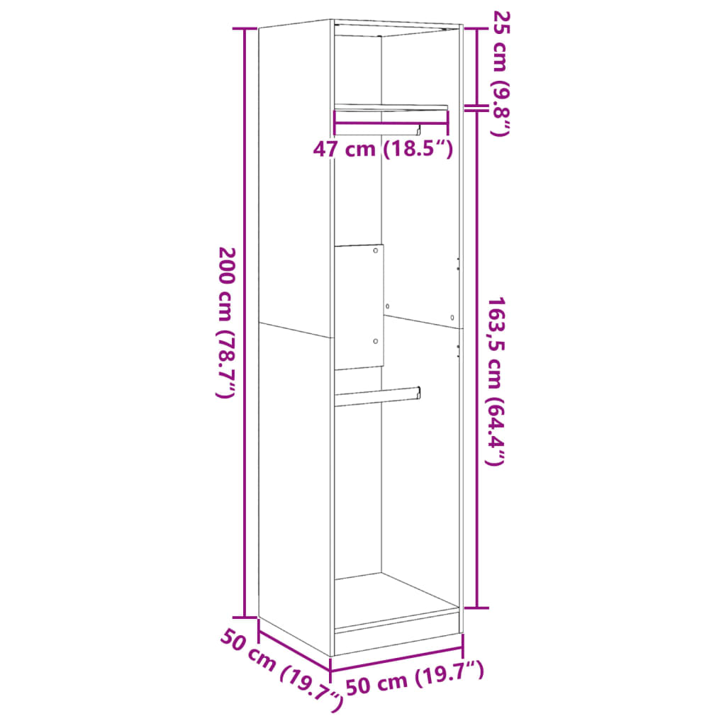 Garderobe røkt eik 50x50x200 cm konstruert tre