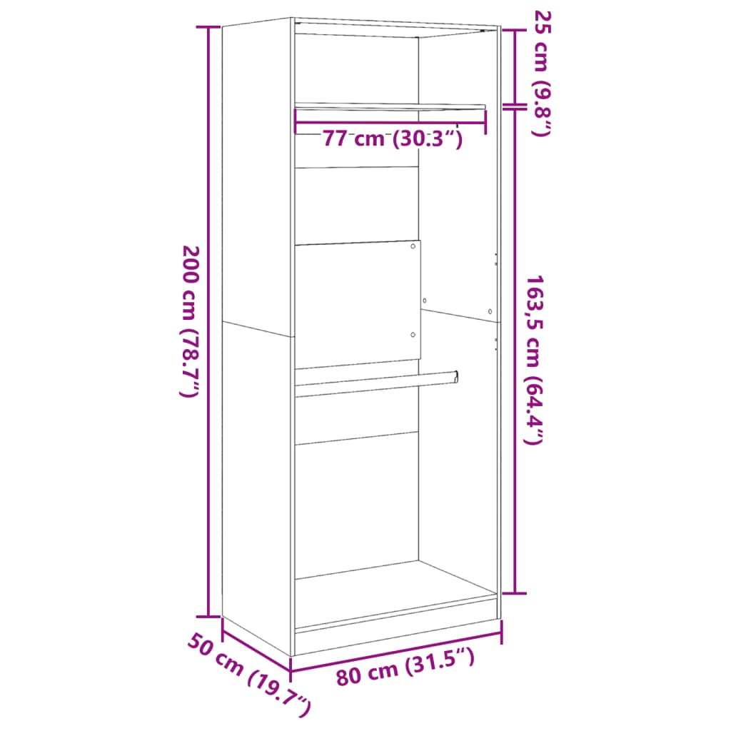 Garderobe grå sonoma 80x50x200 cm konstruert tre