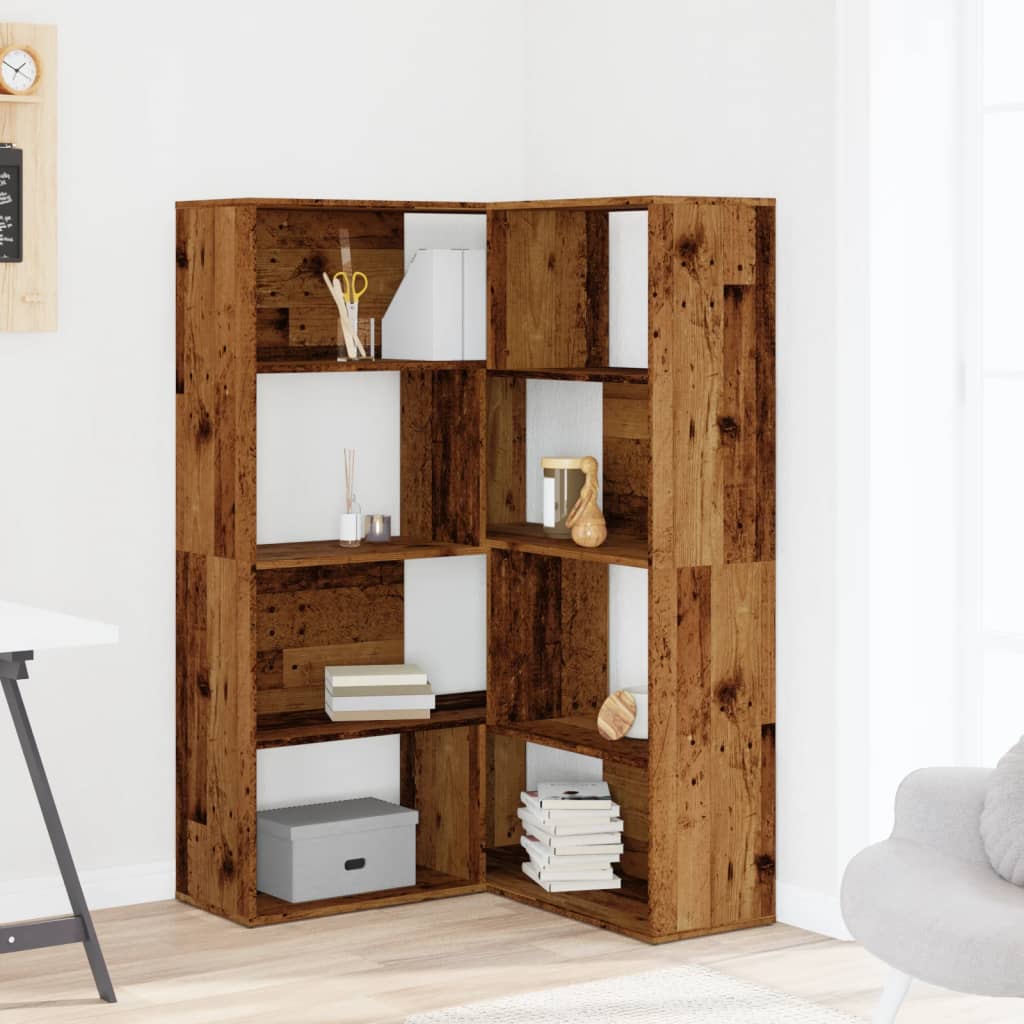 Bokhylle hjørne 4 lag gammelt tre 85x85x140 cm konstruert tre