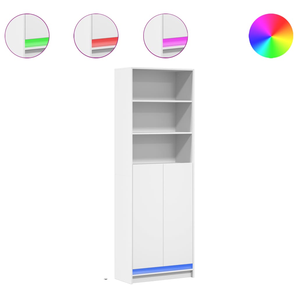 Garderobe med LED hvit 69x32,5x200 cm konstruert tre