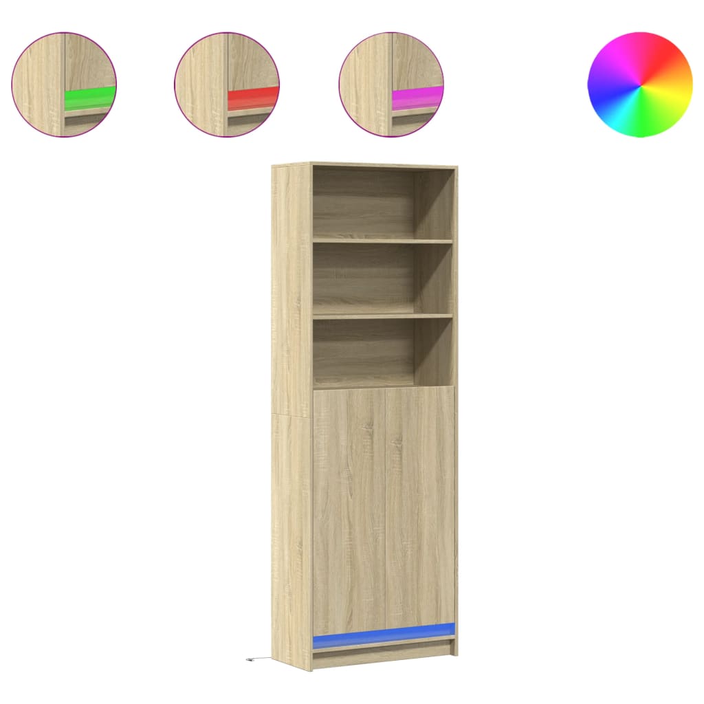 Garderobe med LED sonoma eik 69x32,5x200 cm konstruert tre
