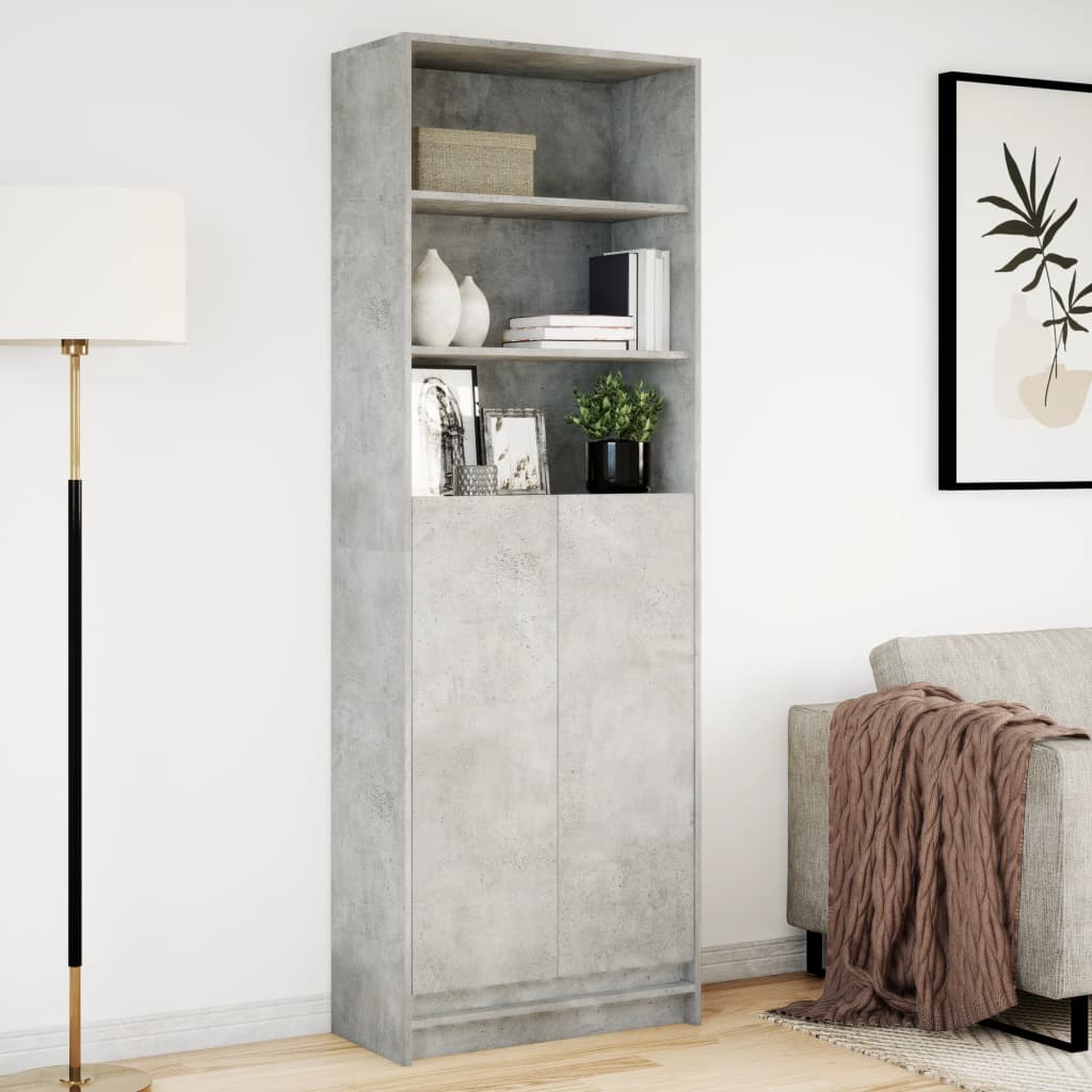 Garderobe med LED betonggrå 69x32,5x200 cm konstruert tre