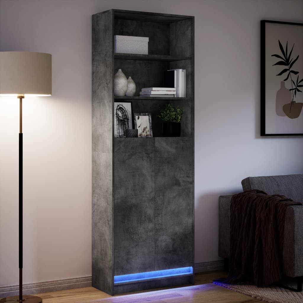 Garderobe med LED betonggrå 69x32,5x200 cm konstruert tre