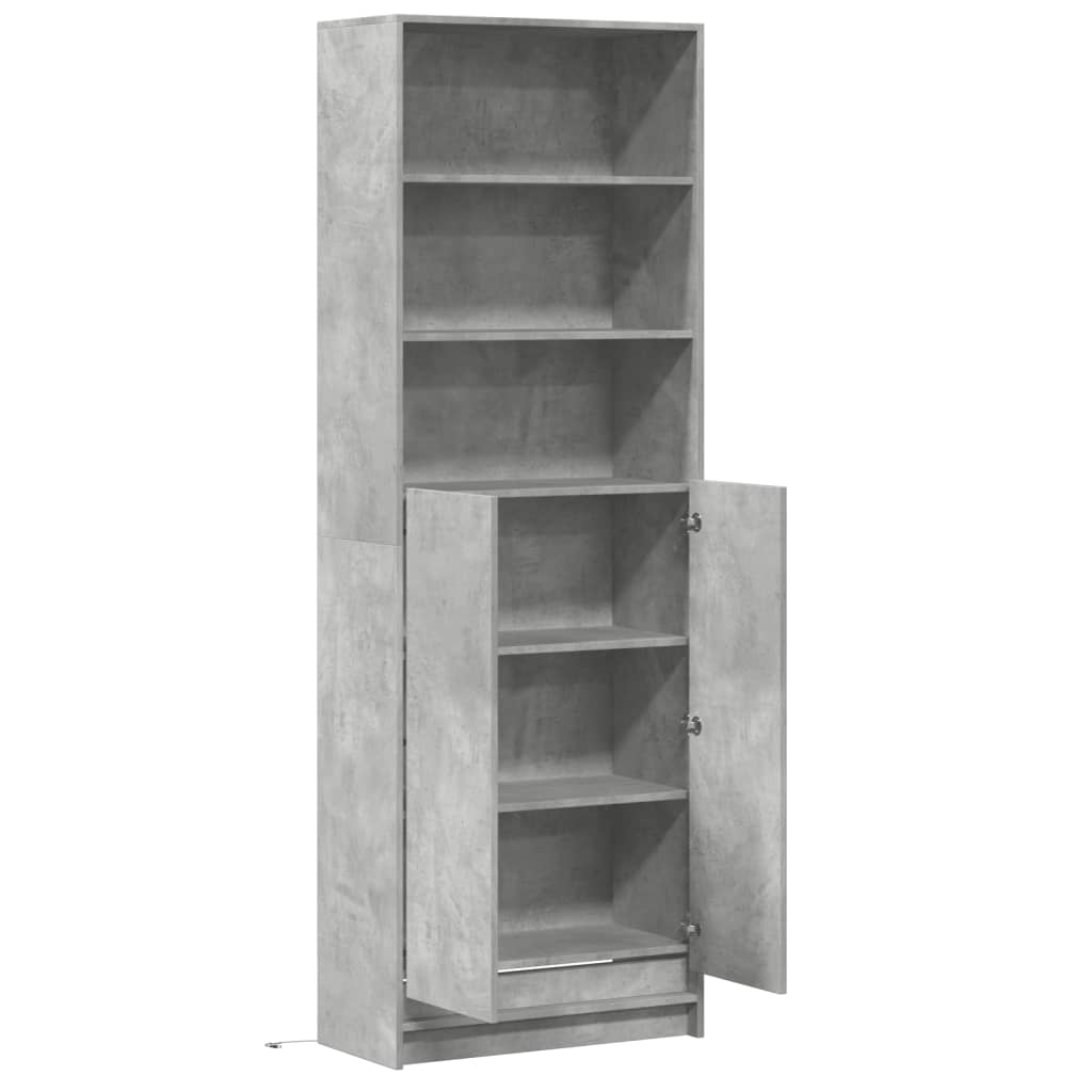 Garderobe med LED betonggrå 69x32,5x200 cm konstruert tre