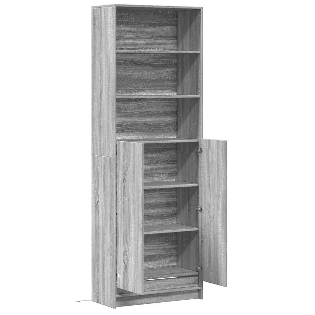 Garderobe med LED grå sonoma 69x32,5x200 cm konstruert tre