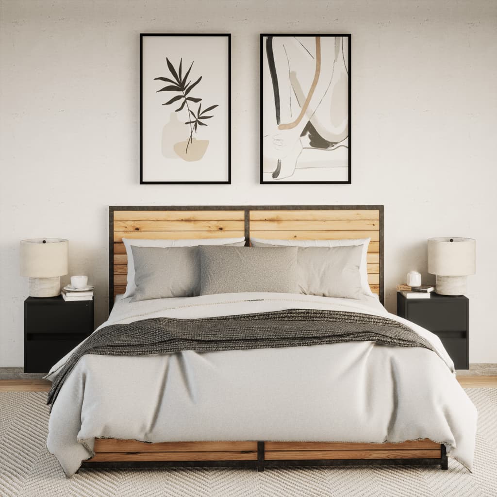 Vegghengte nattbord med LED-lys 2 stk svart