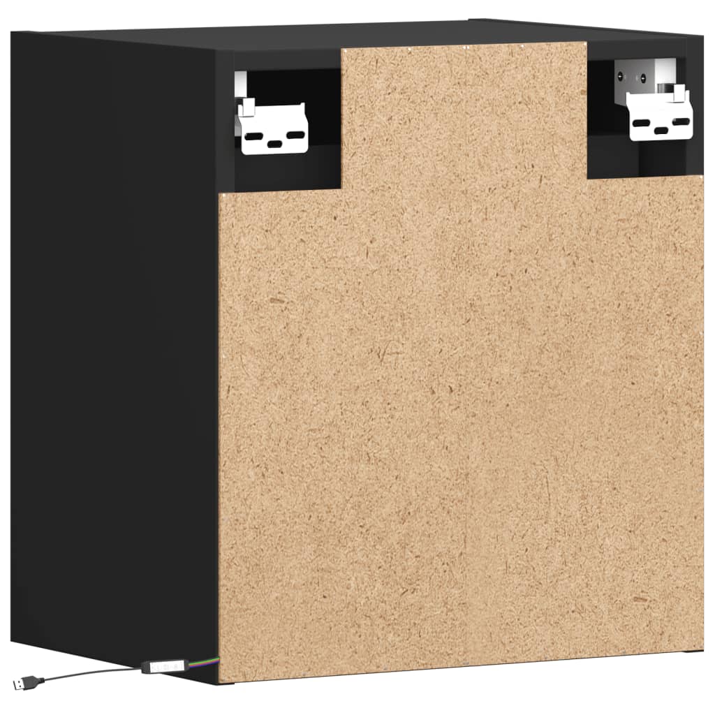 Vegghengte nattbord med LED-lys 2 stk svart