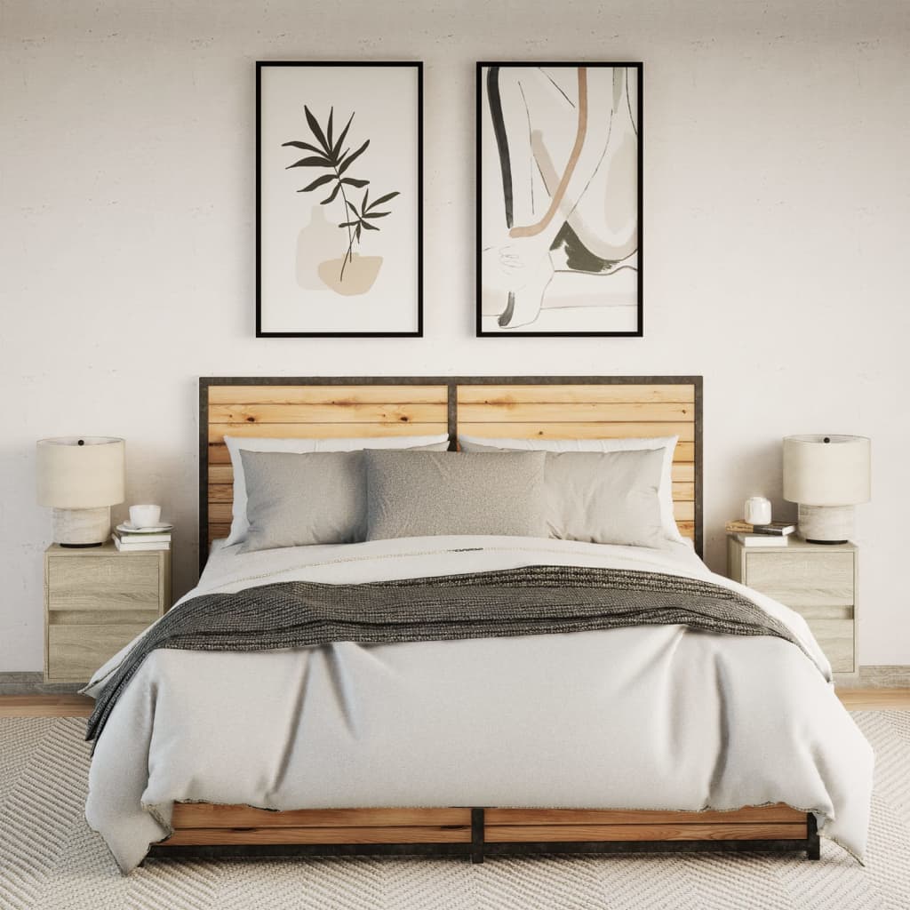 Vegghengte nattbord med LED-lys 2 stk sonoma eik