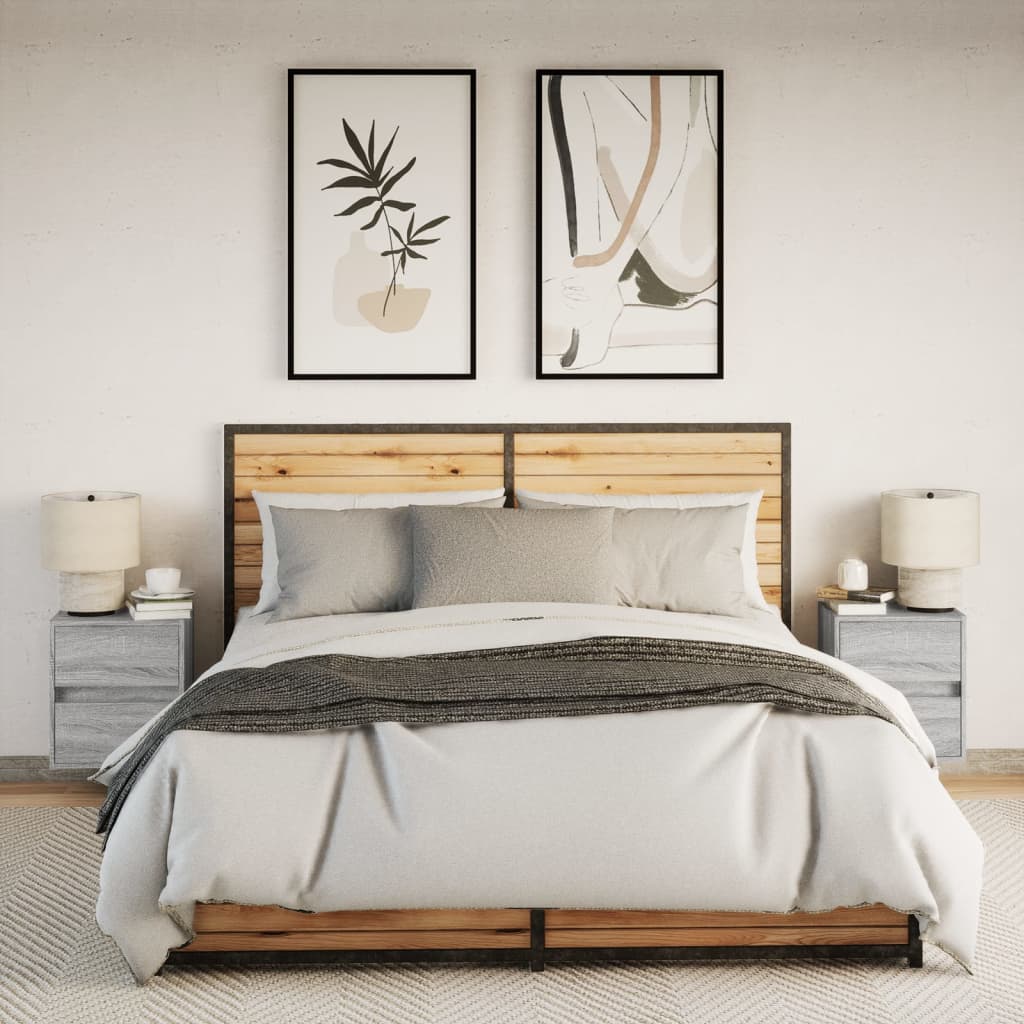 Vegghengte nattbord med LED-lys 2 stk grå sonoma