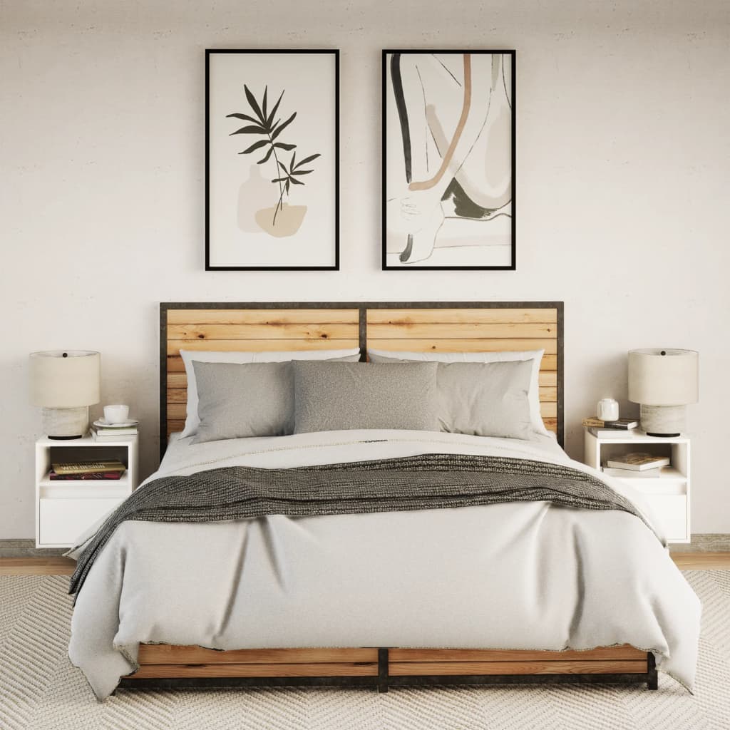 Vegghengte nattbord med LED-lys 2 stk hvit