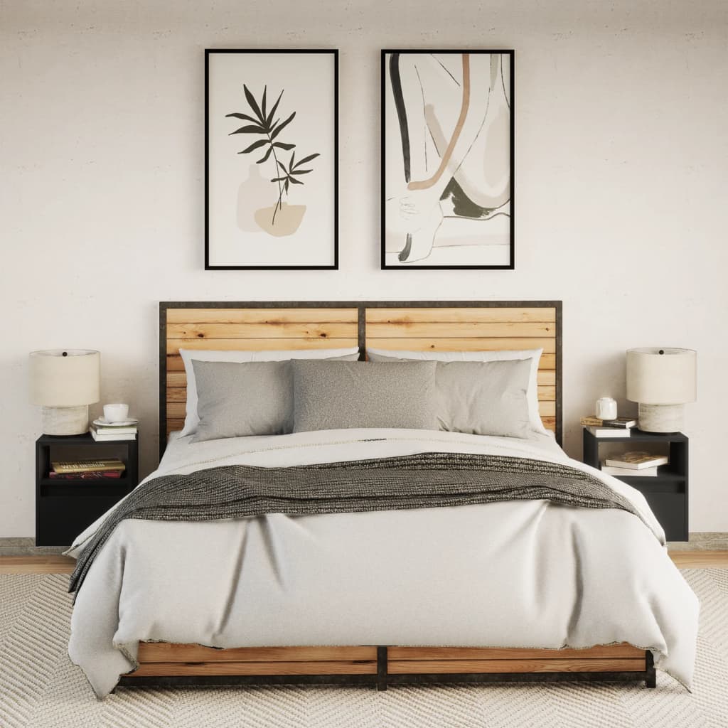 Vegghengte nattbord med LED-lys 2 stk svart