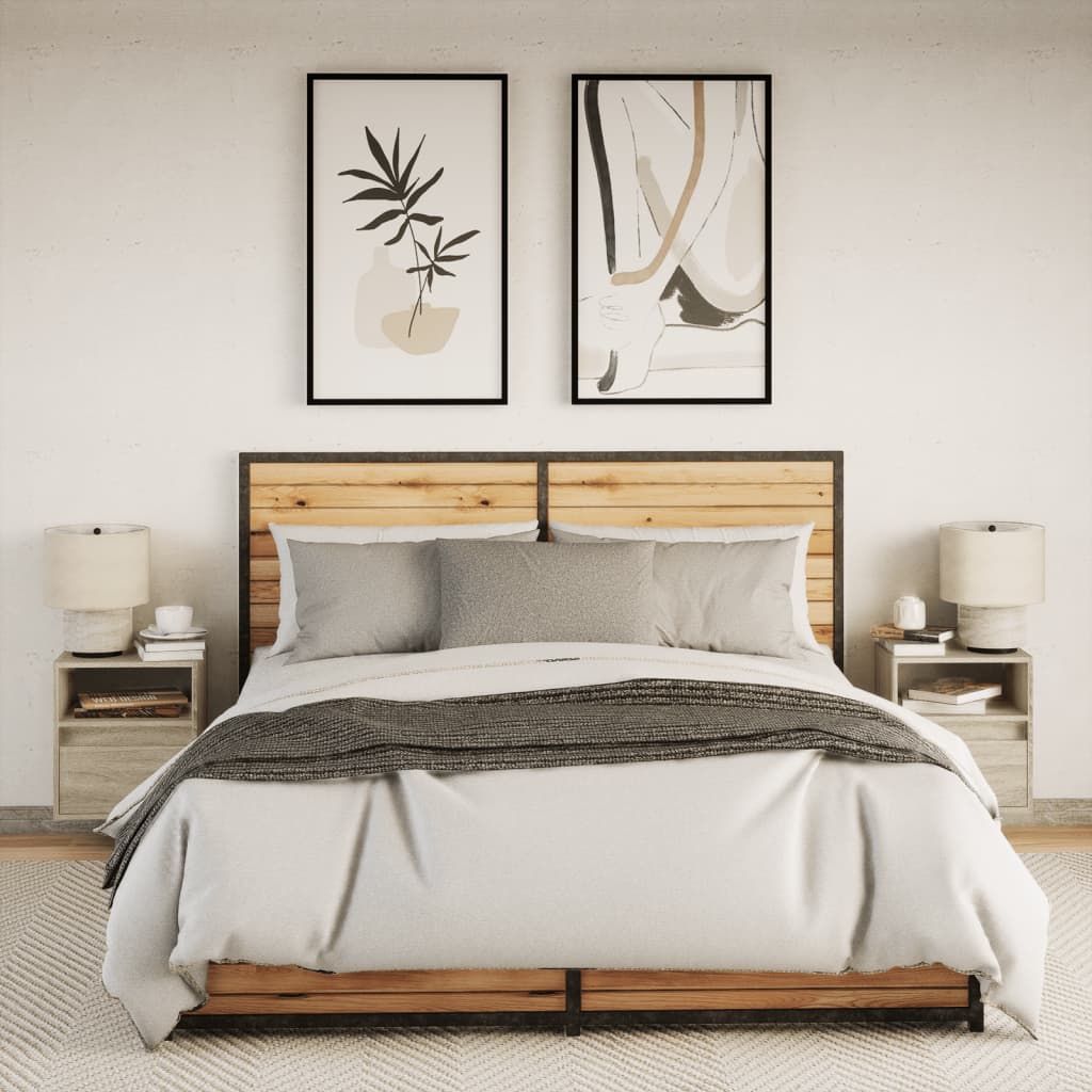 Vegghengte nattbord med LED-lys 2 stk sonoma eik