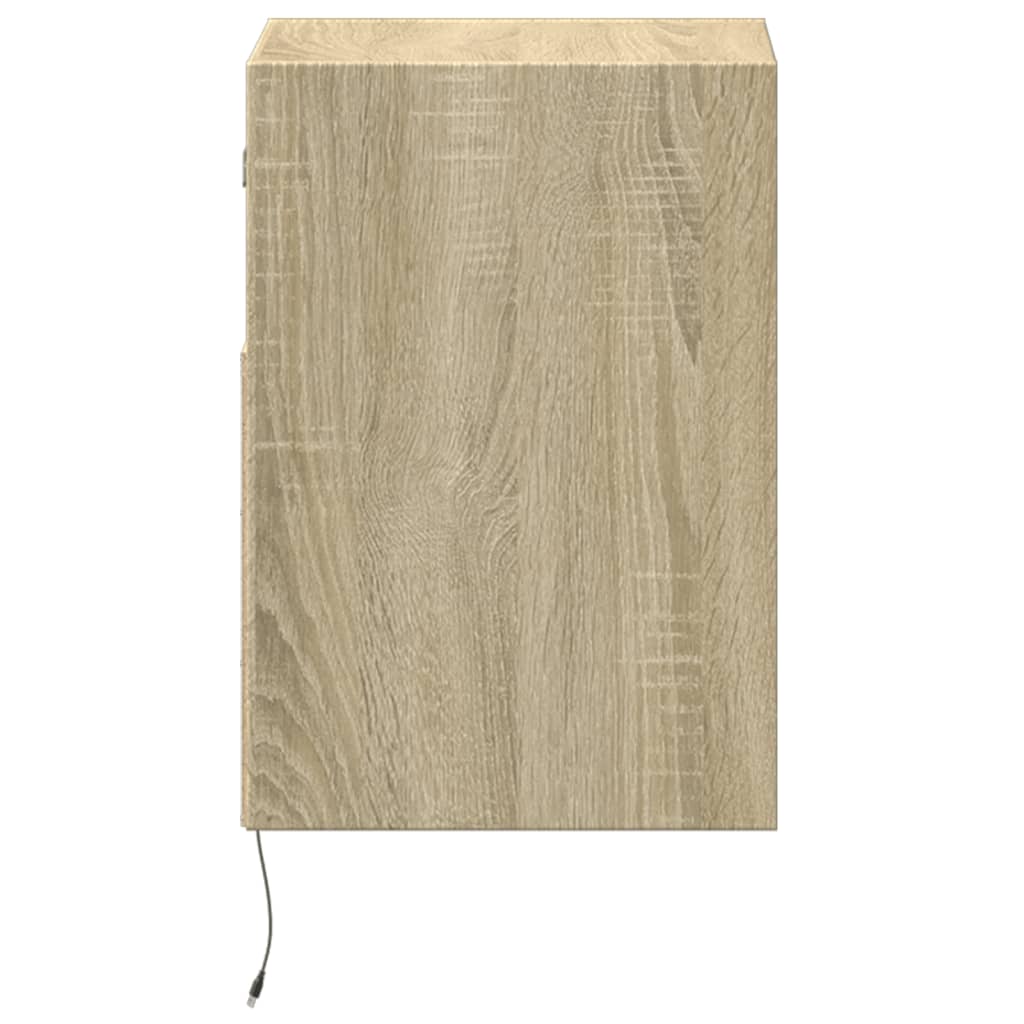 Vegghengte nattbord med LED-lys 2 stk sonoma eik