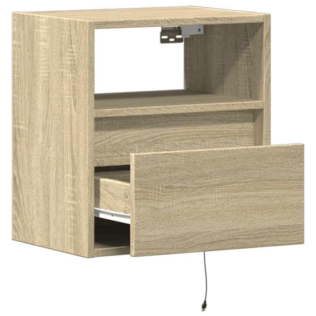 Vegghengte nattbord med LED-lys 2 stk sonoma eik