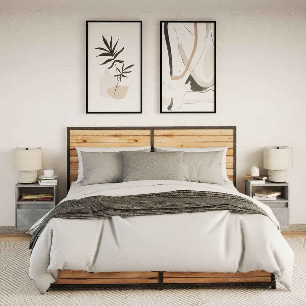 Vegghengte nattbord med LED-lys 2 stk betonggrå