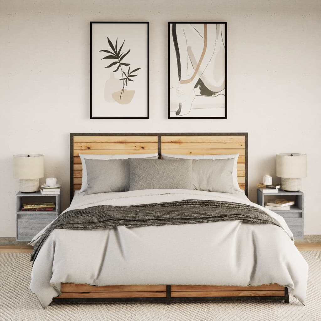 Vegghengte nattbord med LED-lys 2 stk grå sonoma