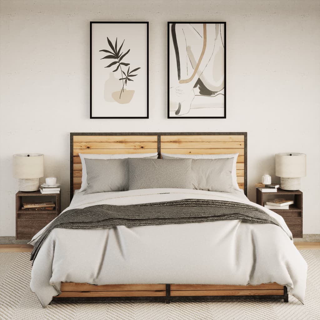 Vegghengte nattbord med LED-lys 2 stk brun eik